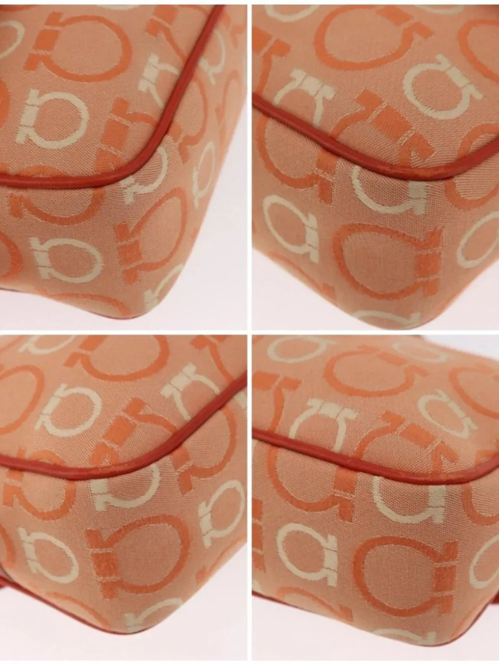 Salvatore Ferragamo Gancini Shoulder Bag Canvas Orange Gold Auth ka4878A